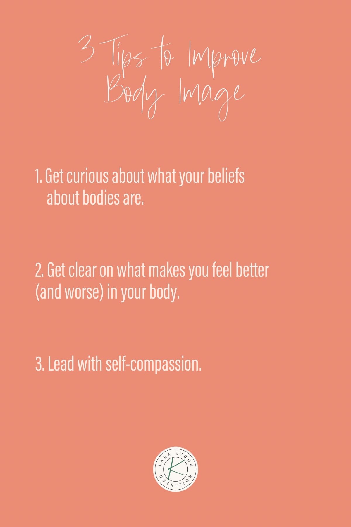 Graphic listing three tips to improve body image. 